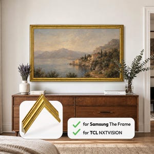 Cornici porta TV vintage dorate per Samsung The Frame e TCL NXTVISION, arredamento classico per la casa.
