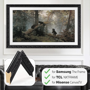 Ornate Black TV Frame for Samsung The Frame Baroque Style Bezel, TCL NXTFrame, Hisense CanvasTV