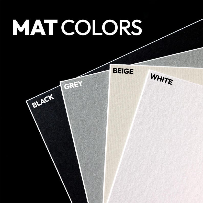 Black Mat with Wooden picture frame, Gray mat with wooden picture frame, beige mat board with wood picture frame, white mat board with photo frame