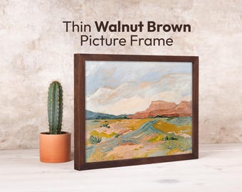 Thin Walnut Brown Picture Frame Handmade from Solid Wood, Photo Display with Custom Sizes