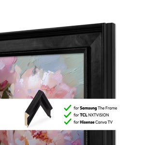 Marcos de TV de madera negros compatibles con Samsung The Frame, TCL NXTVISION y Hisense CanvasTV.