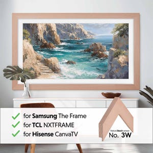 Natural Beech Wood TV Frame for Samsung The Frame, Wooden Hisense CanvasTV Mount, Tv Bezel for TCL NXTFrame, Sizes 32 43 50 55 65 75 85 inch
