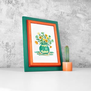 Marco de fotos único en naranja y verde: marco de fotos de madera hecho a mano, decoración Dopamine