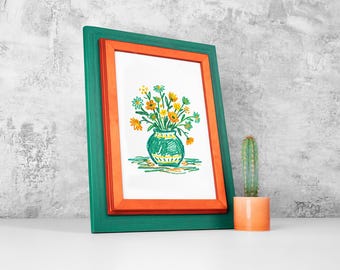 Unique Orange & Green Picture Frame: Handmade Wooden Photo Frame, Dopamine Decor