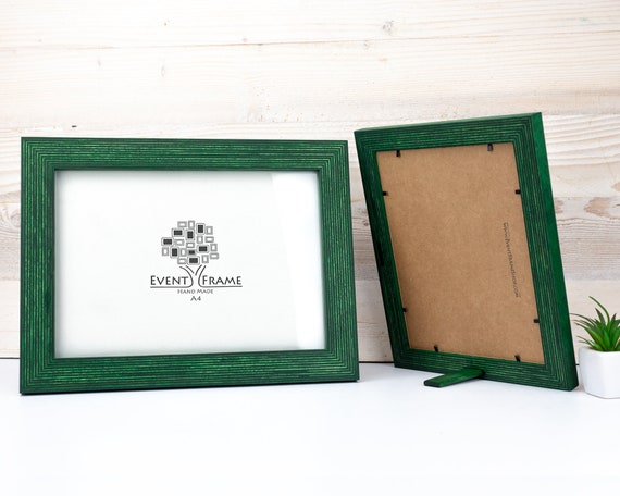 Handmade Dark Green Picture Frame: Solid Birch Wood, Rustic Style