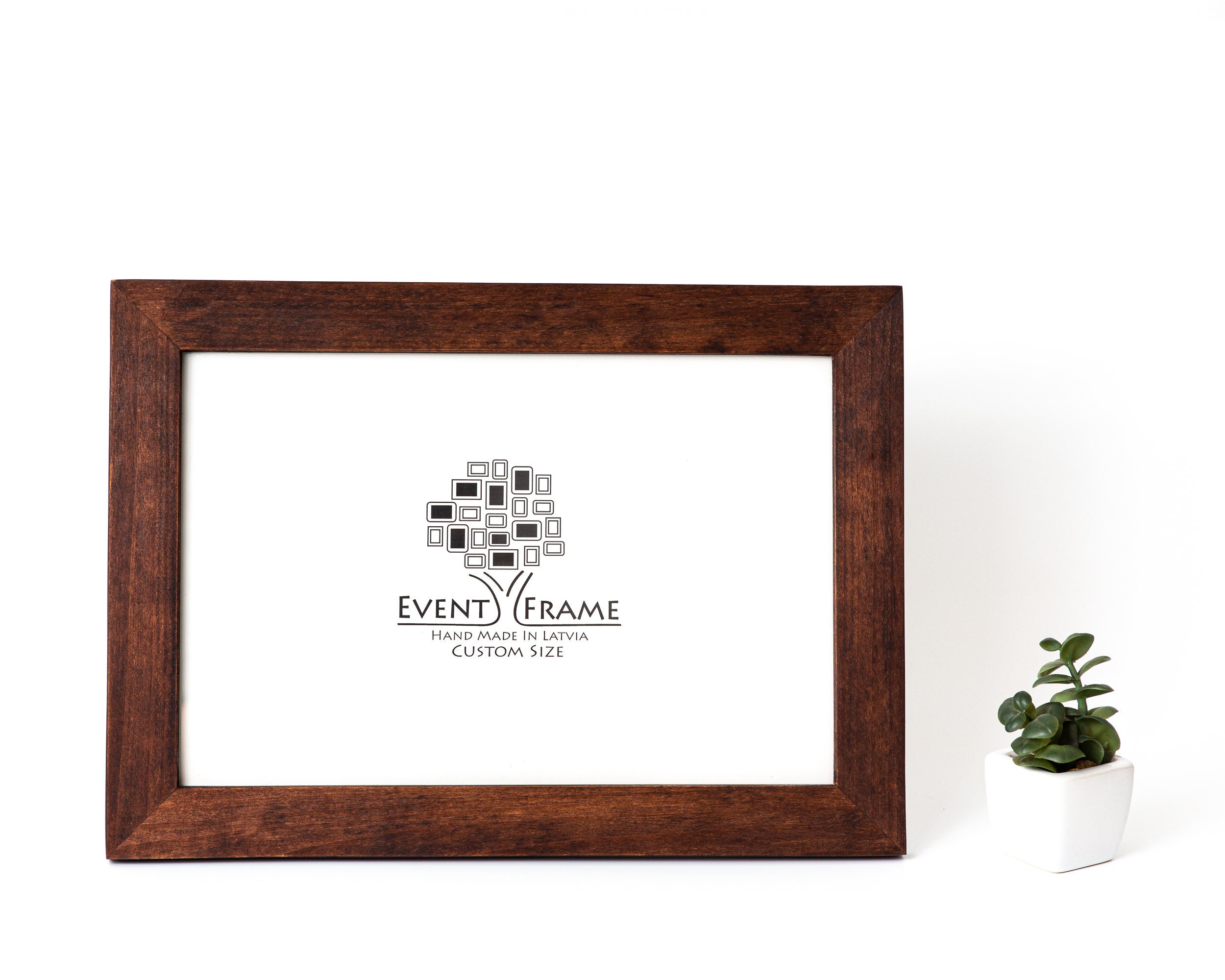 Custom wooden picture frame, birch hardwood, brown walnut color, hand…