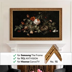 サムスン The Frame、ハイセンス Canvas、TCL NXTVISION 用インペリアル TV フレーム ゴールド; 装飾的なスタイルのベゼル