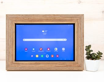 Striped Birch Wood Tablet Frame: Samsung Wall Mount or Table Stand Display