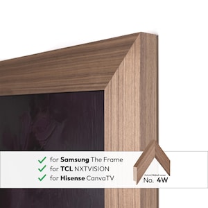 Walnut tv frame bezel for Samsung The Frame, tcl and hisense canvastv. Solid wood frame for custom tv frames.
