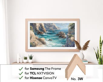 Moldura de TV em madeira de faia natural para Samsung The Frame, Hisense CanvasTV, TCL NXTVision.