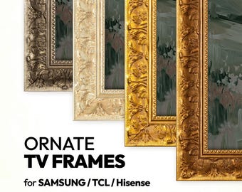 Ornate TV Frame for Samsung, TCL, Hisense, Champagne and Gold, Antique Gold, Silver