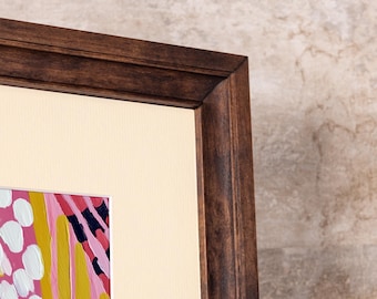 Solid Birch Wooden Picture Frame with Custom Matting: White, Beige, Gray, Black