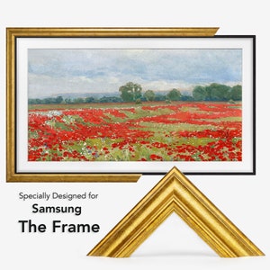 Golden wood Tv frame specially designed for Samsung The Frame tv, frame sample corner