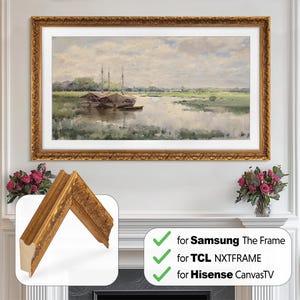 Marco dorado antiguo adornado para Samsung The Frame, soporte de madera para NXTFrame de TCL, bisel para Hisense CanvasTV, tamaños: 32, 43, 50, 55, 65, 75 y 85 pulgadas
