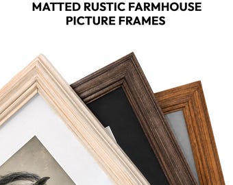 Matted Rustic Wooden Picture Frames, Natural Farmhouse Wall Decor for Photos and Art.