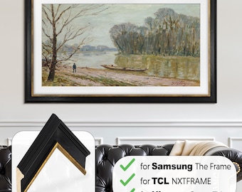 Black TV frame for Samsung The Frame Tv, Handmade Gold Leaf & Black TCL NXTFRAME Tv Bezel, Hisense CanvasTV, Sizes 32 43 50 55 65 75 85 inch
