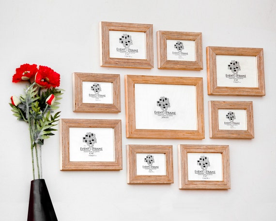9 Picture Frame Set Rustic Photo Collage Natural Wood Stripy Plywood Handmade Choose Your Color Sizes 8x12 4x6 6x8 5x7