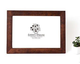 Custom wooden picture frame, birch hardwood, brown walnut color, handmade quality, custom sizes A4, A5, A3, 8x10, 5x7, 20x30, 14x18, 22x28