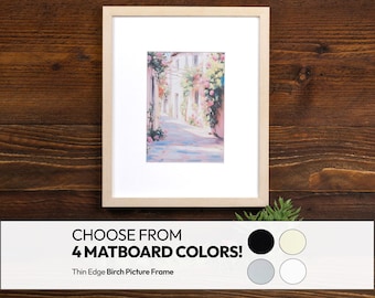 Thin Birch Picture Frame with Mat- Black, Beige and Gray. Covered With Eco-Friendly Finish!