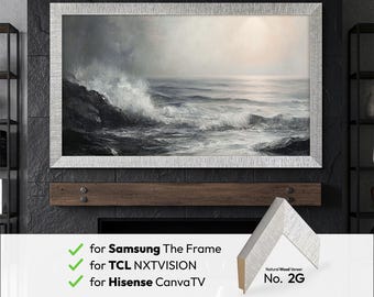 Moderner silberner TV-Rahmen für Samsung The Frame (2017–2026), TCL NXTVISION und Hisense CanvasTV