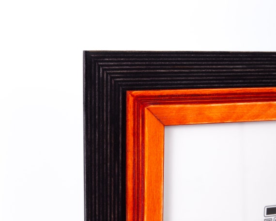 Rustic Black and Orange Wood Picture Frame: Baltic Birch, Handmade