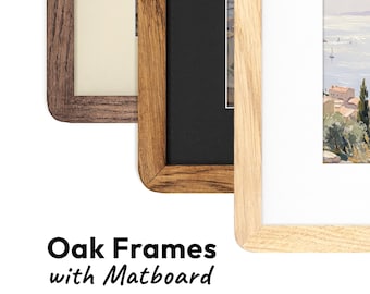 Oak Wood Picture Frames with Mat, Custom sizes,  Minimalistic & Rustic Style