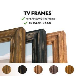 Moldura de madeira para TV Samsung The Frame e TCL NXTVision: pinho com acabamento em diferentes cores.