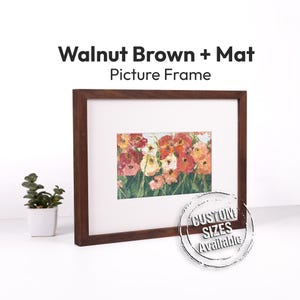 Thin Walnut Brown Picture Frame, Custom Size, Handmade Solid Wood Rustic Decor