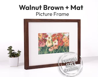 Thin Walnut Brown Picture Frame, Custom Size, Handmade Solid Wood Rustic Decor