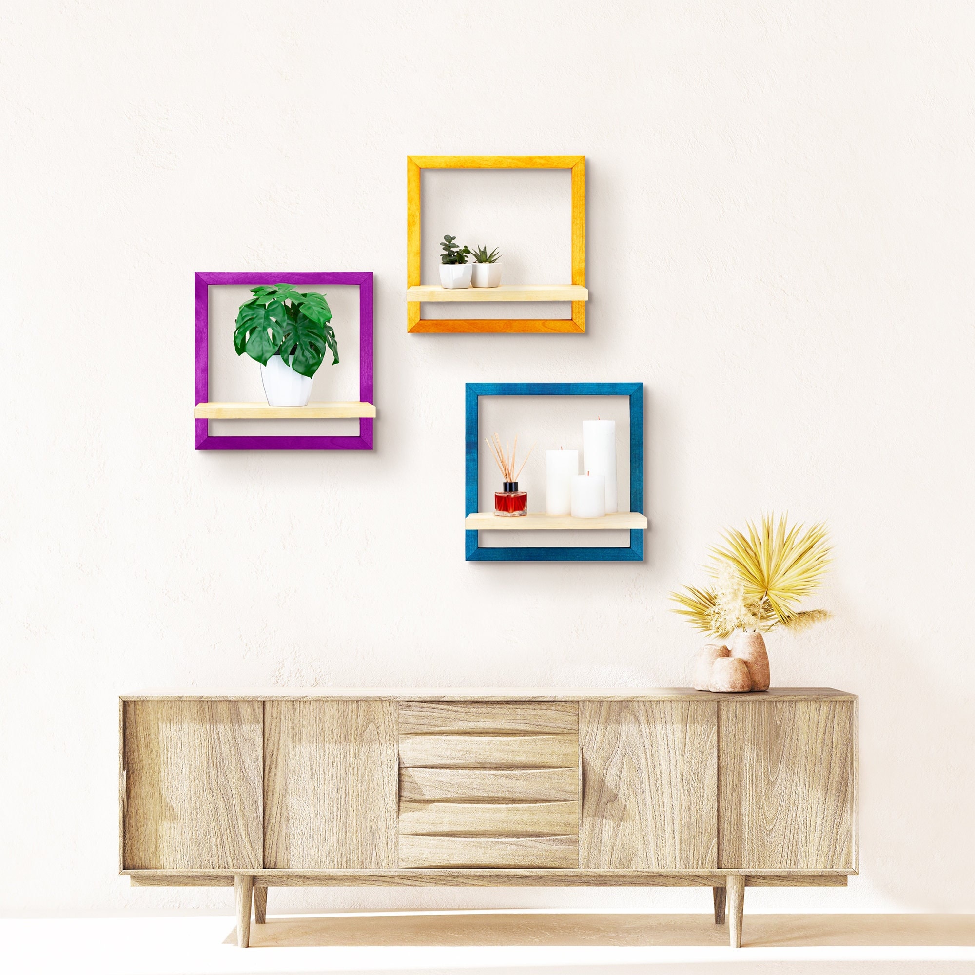 Square Framed Floating Shelf: Birch Wood Plant Display, 13x13 - Etsy