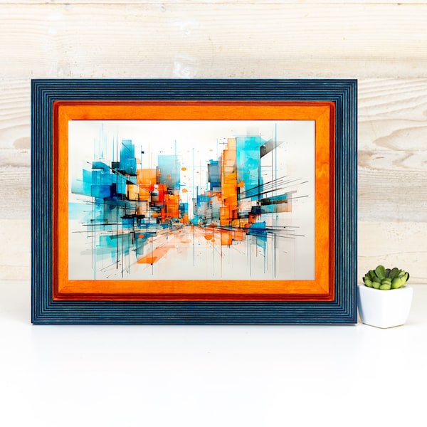 Blue + Orange Handmade Frame, Double Color Picture Frame, Tropical Coastal Wall Frame, Custom Photo Frame A1 A2 A3 A4 8x12 12x18 20x30 24x36