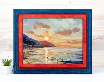 Cornice per foto in legno blu e rosso fatta a mano: cornice rustica in betulla baltica
