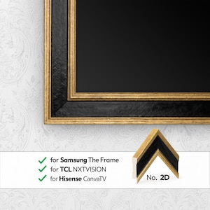 Marco de TV dorado y negro compatible con Samsung Frame, TCL NXTVSION y Hisense CanvasTV