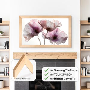 Natürlicher Ahorn TV-Rahmen in hellem Holzton, Samsung The Frame, TCL NXTVision und Hisense CanvasTV