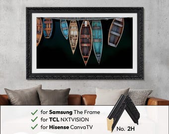 Ornate Black TV Frame: Baroque Wooden Bezel for Samsung The Frame TCL NXTVISION, Hisense CanvasTV