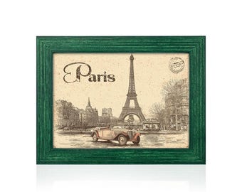 Green Picture Frame, Wooden Handmade Frame, Rustic Frame 4x4, 4x6, 5x7, 7x9 8x10, 8x12, 11x14, 8.5x11, 10x10, 10x30, A5, A4, A3, 12x16 32x40