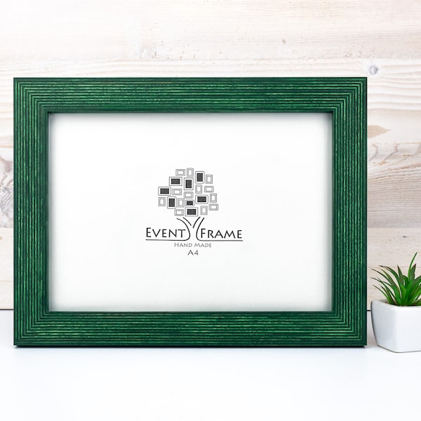 Green Picture Frame, Wooden Handmade Frame, Rustic Frame 4x4, 4x6, 5x7, 7x9 8x10, 8x12, 11x14, 8.5x11, 10x10, 10x30, A5, A4, A3, 12x16 32x40