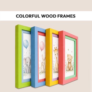 Colorful Wooden Picture Frame for Kids Room, Playful Nursery Decor, Solid Pine Wall Decoration