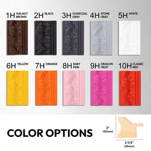 Colorful ornate tv frame samples in various colors like black, gray =, yellow, pink and red. TV Frame samples in a baroque style.