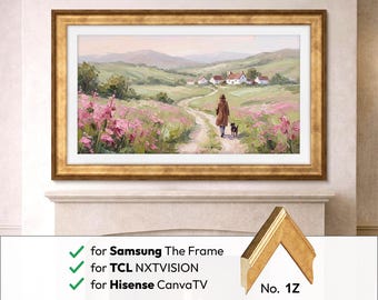 Gold TV frame for Samsung The Frame, Hisense CanvasTV and TCL NXTVISION; Metallic Texture