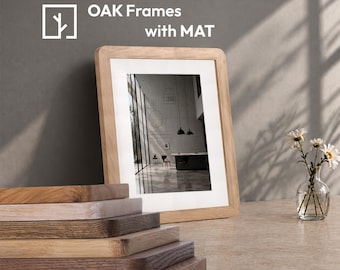 Wide Rounded Corner Picture Frame - Handmade from Solid Oak Wood - With Mat-board - Custom Size