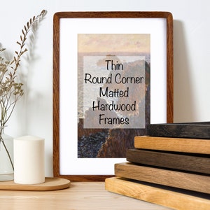 Thin Birch Wood Picture Frame with Mat - Rounded Corners, Handmade