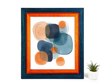 Blue & Orange Wood Photo Frame: Rustic Baltic Birch, Custom Sizes