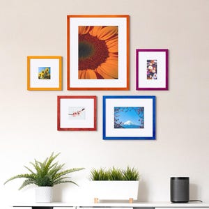 Thin Pine Hardwood Picture Frame, Modern Design Matted Frame, Custom Photo Frame, 3/4 Thin Edge, Choose Color A1 A2 A3 8x8 20x30 11x14 11x17