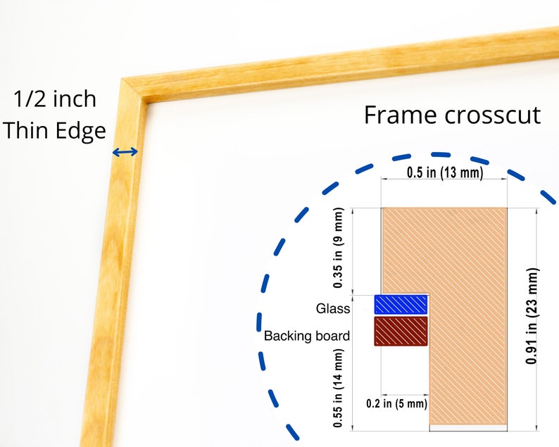 Super Thin Edge Picture Frame, Natural Hardwood of Your Choice in Minimalistic Style, Handmade Custom Size Photo Frame A1 10x10 12x18, 24x36 image 3