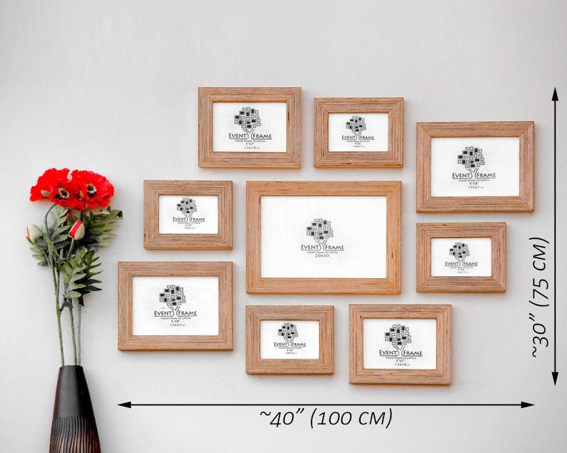 9 Picture Frame Set Rustic Photo Collage Natural Wood Image 0