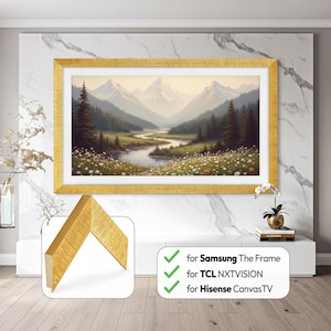 Moldura de TV moderna dourada para Samsung The Frame, TCL, Hisense - Moldura de madeira ranhurada feita à mão