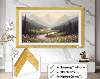 Nowoczesna złota rama do telewizora Samsung The Frame, TCL, Hisense – ręcznie wykonana, ryflowana drewniana ramka