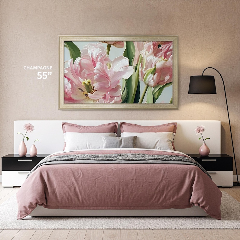 modern wall decoration champagne frame tv 55 champagne bronze tv frame for tv, samsung frame tv frame champagne 65 tcl bezel, antique champagne frame tv frame 65, pink flower tv art, pink and black bedroom