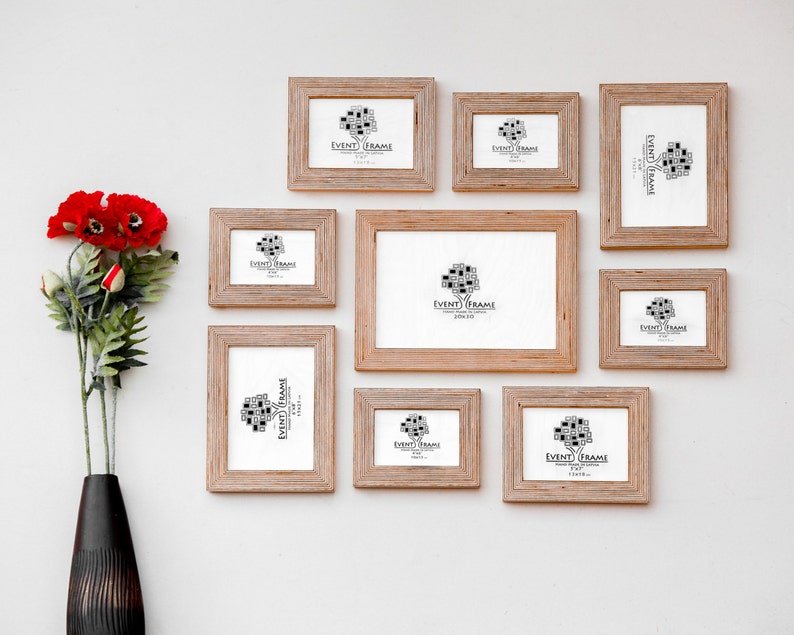 9 Picture Frame Set Rustic Photo Frame Collage Natural Wood Etsy